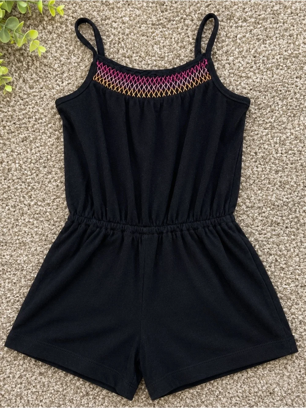 The Children’s Place Girls Black Smocked Neck Romper Size 6/7